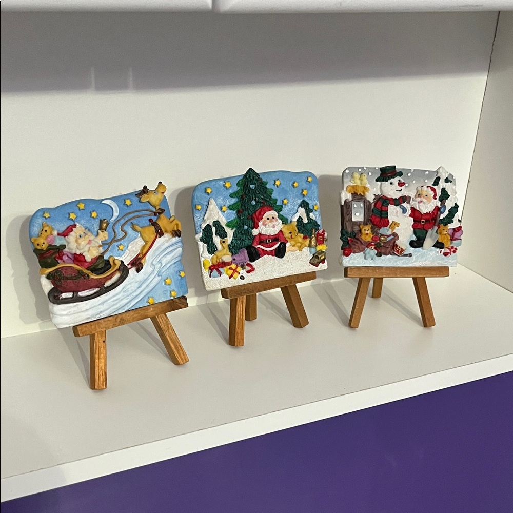 Festive Holiday Six Piece Easel Set with Santa and Snowman